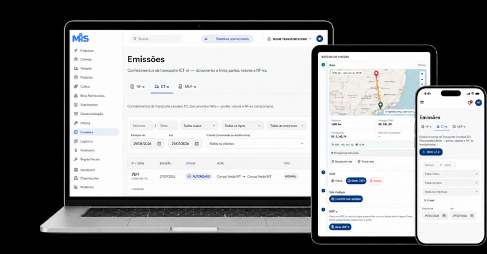 Sistema Minha Rota Segura disponível em notebook, tablet e celular