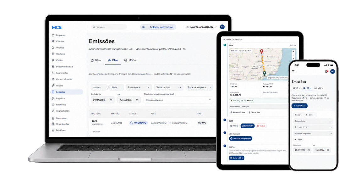 Sistema Minha Carga Segura disponível em notebook, tablet e celular